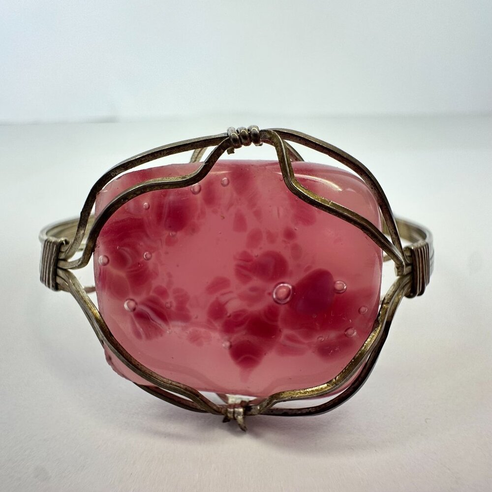 Pink Fused Glass Wire Wrapped Bracelet Artisan